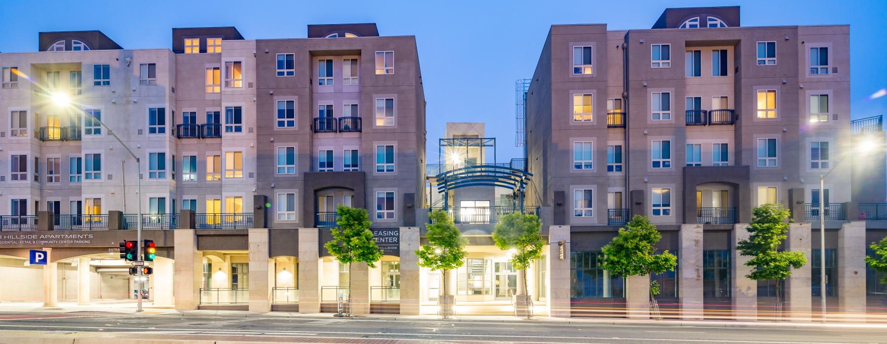 a building with trees in front of it